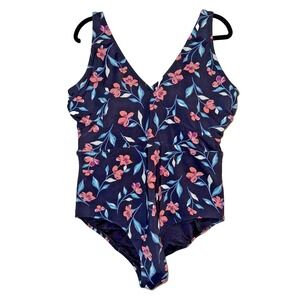Lands' End Floral One Piece Swimsuit Size 20W Plus‎ Size V-Neck Tummy Control